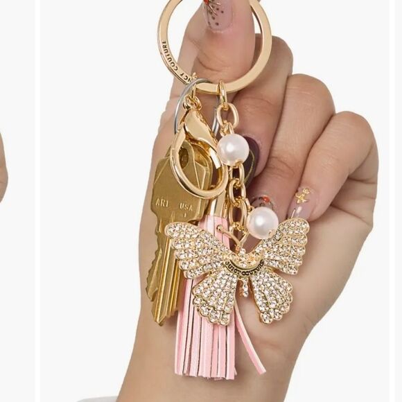 Juicy Couture Crystal Butterfly Charm Pearl Keychain - Picture 5 of 10
